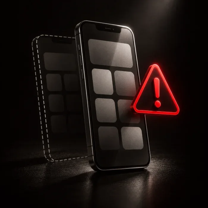 Telefono con un collegamento a schermo intero e un segnale di avviso